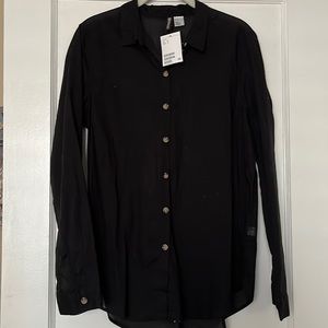 Black Cotton Button Up Top